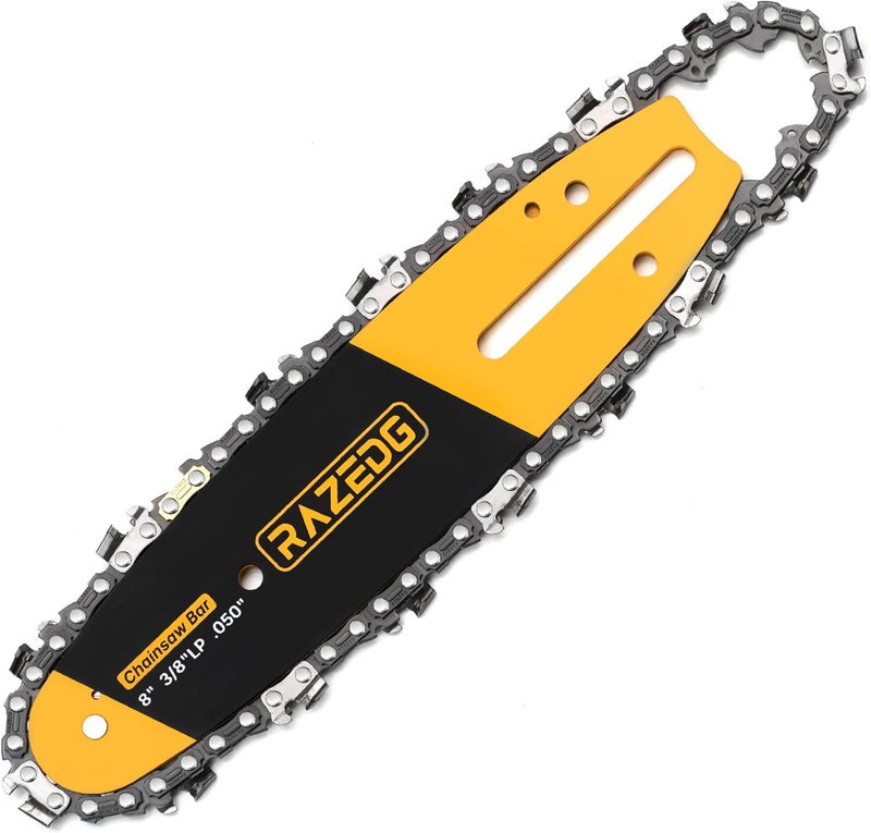RazEdg 8 Inch Chainsaw Bar and Carbide Chain Combo, 3/8" LP Pitch, 050" Gauge, 33 Drive Links Fits Greenworks, Sun Joe, Chicago, Portland, Kobalt, Earthwise Pole Saw and More- S33 (1 bar + 1 carbide chain) - Image 1